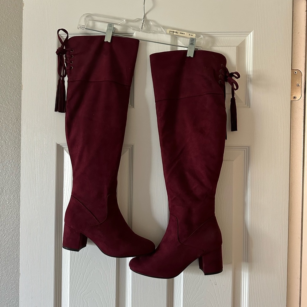 Size 8 1/2 Burgundy Over The Knee Boots